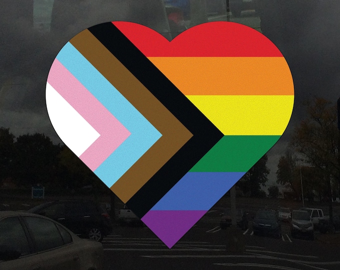 Heart Progress Pride Flag LGBTQ POC Transgender Flag - Vibrant Color Static Cling Window Cling - Use Indoor and Outdoor!
