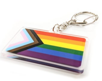 Progress Pride Flag LGBTQ POC Transgender Flag - 2 inch Acrylic Keychain with Clasp