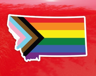 Montana State State Shape Progress Pride Flag LGBTQ POC Transgender Flag - Vibrant Color Vinyl Decal Sticker