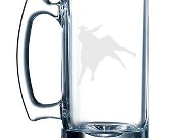 Cowboy silhouette #8 - Gunslinger Rodeo Bull Riding -  26 oz glass mug stein