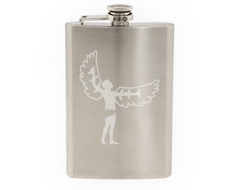 Flight Evolution- Stylized Icarus Winged Man Greek Myth - Etched 8 Oz Stainless Steel Flask