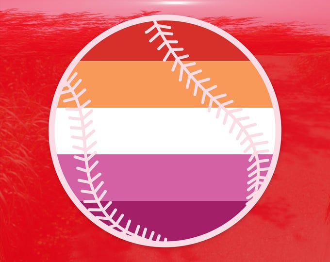Lesbian Flag Softball Decal - Baseball Sports Ball  - Vibrant Color Vinyl Decal Sticker