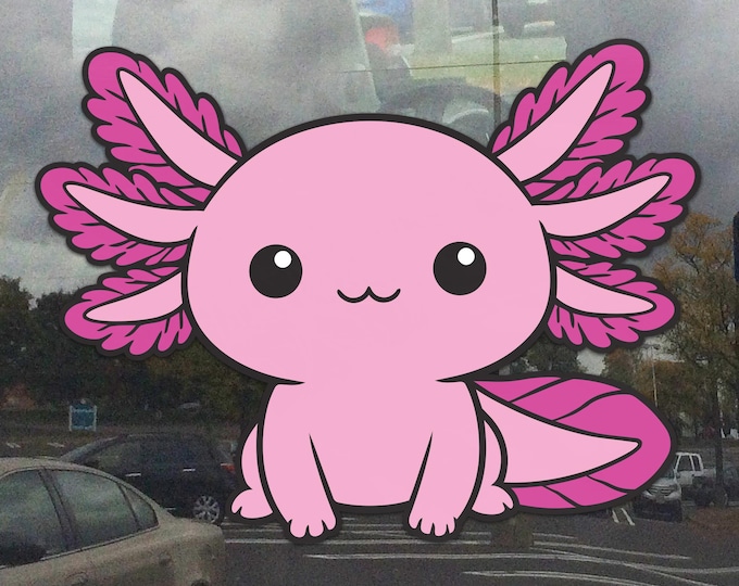 Pink Axolotl Window Cling – Cute Sitting Axolotl Static Cling for Glass Windows