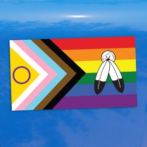Two Spirit Intersex inklusive Fortschritt Pride Flagge LGBTQIA + POC Transgender Flagge - Lebendige Farbe Vinyl Aufkleber