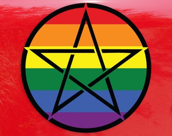 Upright Pentagram Rainbow Pride Flag LGBTQ Flag - Vibrant Color Vinyl Decal Sticker