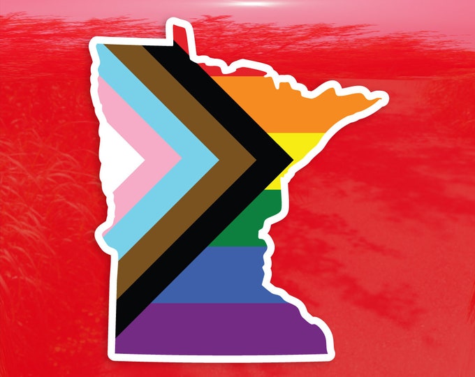 Minnesota State State Shape Progress Pride Flag LGBTQ POC Transgender Flag - Vibrant Color Vinyl Decal Sticker