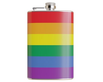 Rainbow Pride Flag Printed Vinyl Wrapped 8 Ounce Stainless Steel Flask