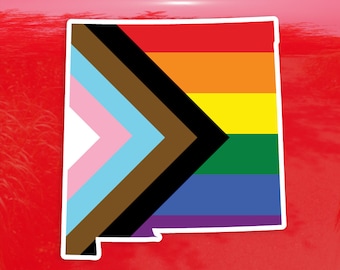 New Mexico State Shape Progress Pride Flag LGBTQ POC Transgender Flag - Vibrant Color Vinyl Decal Sticker