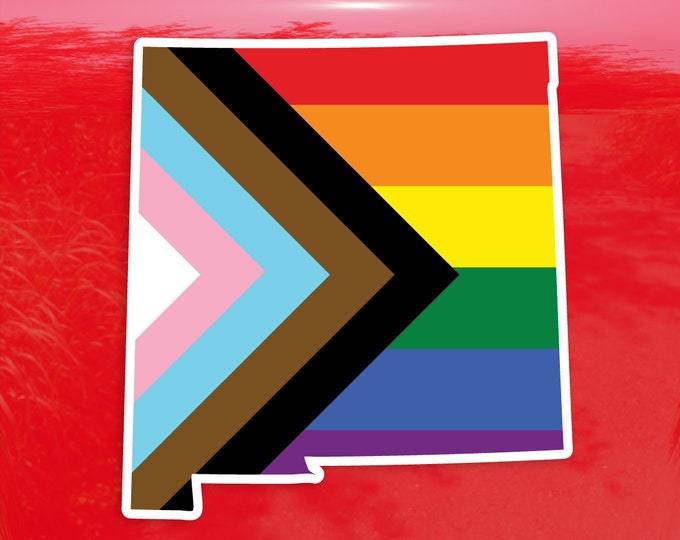 New Mexico State Shape Progress Pride Flag LGBTQ POC Transgender Flag - Vibrant Color Vinyl Decal Sticker