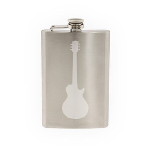 Musician Band Rockstar Guitar Vintage Style Silhouette Etched 8 Oz Stainless Steel Flask image 1