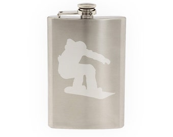 Snowboard Trick #4- Mountain Downhill Competitive - Etched 8 Oz Stainless Steel Flask