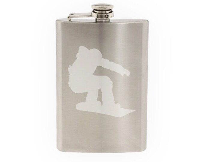 Snowboard Trick #4- Mountain Downhill Competitive - Etched 8 Oz Stainless Steel Flask