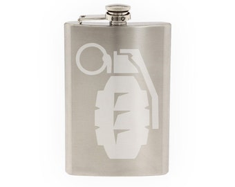 Grenade- Etched 8 Oz Stainless Steel Flask