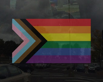 Progress Pride Flag LGBTQ POC Transgender Flag - Semi-Transparent Interior Window Cling (for Inside Windows)
