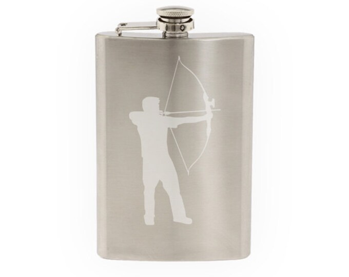 Sport Silhouette - Archery Bowman- Etched 8 Oz Stainless Steel Flask