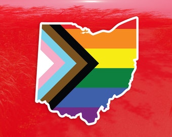 Ohio State State Shape Progress Pride Flag LGBTQ POC Transgender Flag - Vibrant Color Vinyl Decal Sticker