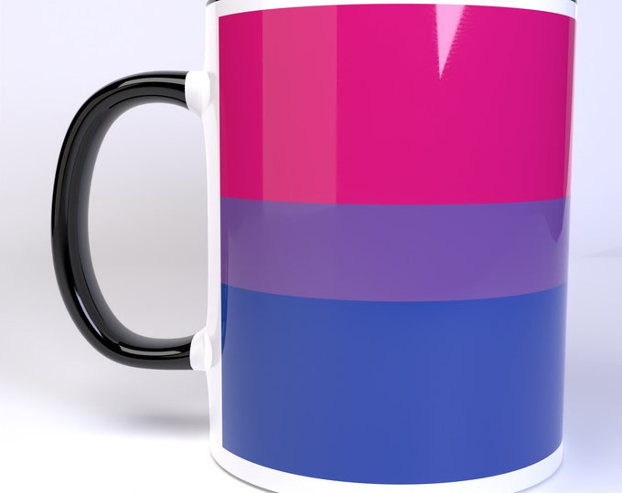 Bisexual Pride Flag Wraparound Design - 11 Ounce Ceramic Coffee Mug Teacup Black or White Handle