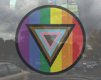 Safe Space Progress Pride Flag LGBTQ POC Transgender Flag - Semi-Transparent Window Cling (for Inside Windows)