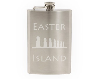 Great Architecture - Easter Isand Monumental Statues Moa - Etched 8 Oz Stainless Steel Flask