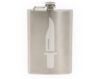 Army hunting knife- Etched 8 Oz Stainless Steel Flask
