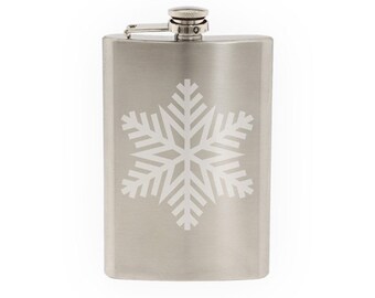 Snowflake Pattern #3 - Winter Art Christmas Decoration  - Etched 8 Oz Stainless Steel Flask