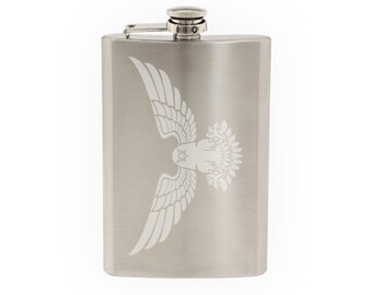 Heraldic Symbols #6 - European Eagle Sign Family Crest- Etched 8 Oz Stainless Steel Flask