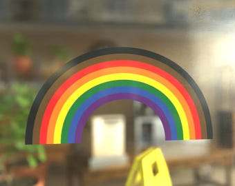 Rainbow Shape Inclusive Pride Flag LGBTQ Transgender Flag - Vibrant Static Cling Window Cling - Indoor and Outdoor!