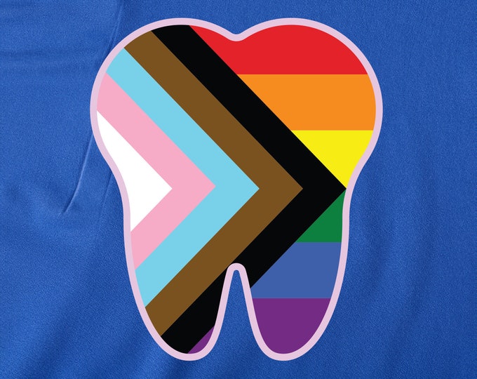 Tooth Shaped Progress Pride Flag LGBTQ Flag Dentist Office Staff Safe Space - Iron-On Vinyl for Fabric, T-shirts and more!