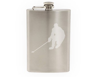 Hockey Silhouette- Player Varsity Professional League #2- Etched 8 Oz Stainless Steel Flask