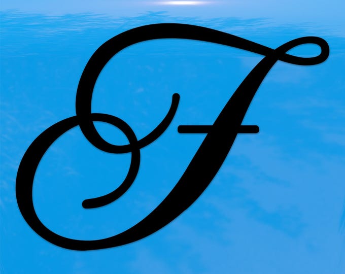 Script Letter F Initial Sticker – Elegant Cursive Monogram Vinyl Decal for Cars and Windows