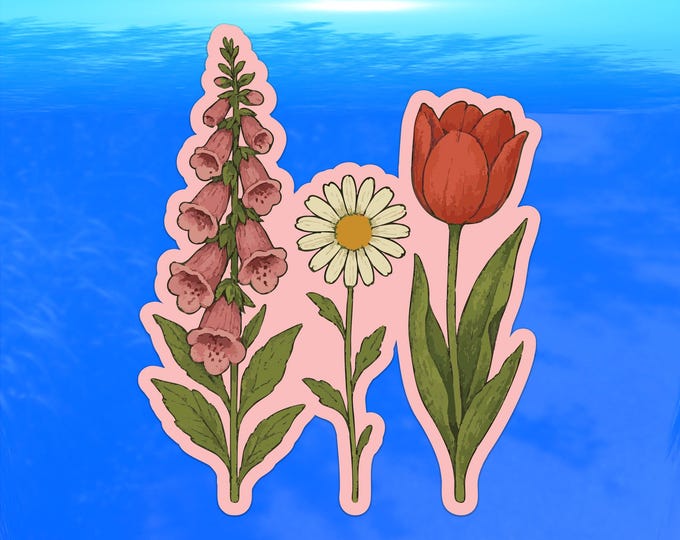 Foxglove Daisy Tulip Decal FDT  - Vinyl Sticker for Cars, Laptops, Windows and Water Bottles