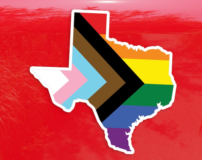 Texas State State Shape Progress Pride Flag LGBTQ POC Transgender Flag - Vibrant Color Vinyl Decal Sticker