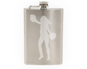 College High School Varsity Cheerleader Spirit Version 3 - Etched 8 Oz Stainless Steel Flask