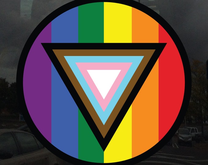 Safe Space Progress Pride Flag LGBTQ POC Transgender Flag - Vibrant Color Static Cling Window Cling - Use Indoor and Outdoor!