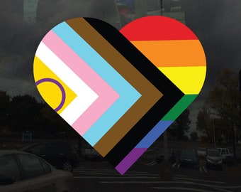 Heart 2021 Intersex Inclusive Progress Pride Flag LGBTQIA+ POC Transgender Flag - Vibrant Static Cling Window Cling - Indoor and Outdoor!