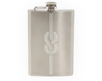 Rope Knot #1 - Figure Eight Scout Military Boating - Etched 8 Oz Stainless Steel Flask