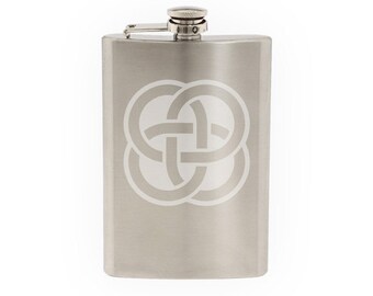 Celtic Pattern #11 - Knot Medallion Swuare Irish Origin  - Etched 8 Oz Stainless Steel Flask