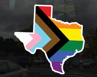 Texas State State Shape Progress Pride Flag LGBTQ POC Transgender Flag - Vibrant Color Static Cling Window Cling - Use Indoor and Outdoor!