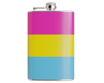 Pansexual Pride Flag Printed Vinyl Wrapped 8 Ounce Stainless Steel Flask