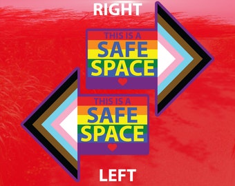 Left or Right Arrow This is a Safe Space Progress Flag LGBTQ POC Transgender Flag - Vibrant Color Vinyl Decal Sticker