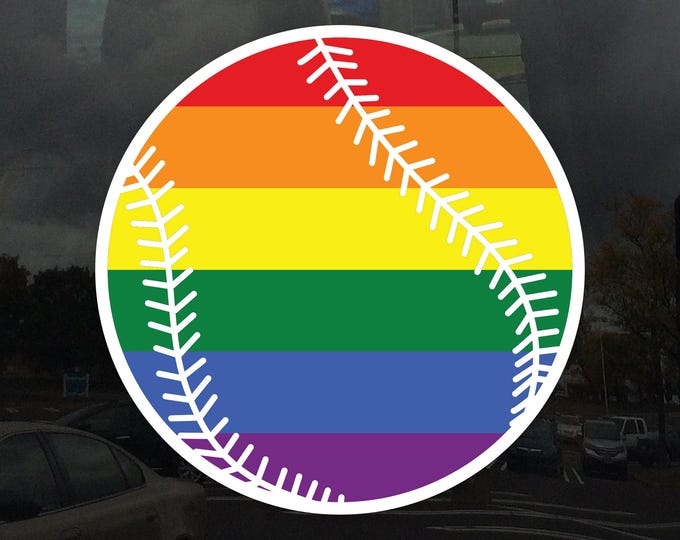 Rainbow Pride Flag Softball Decal - Baseball Sports Ball  - Vibrant Color Vinyl Decal Sticker