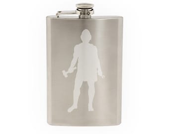 Greek Olympians - Hermes Messenger of Gods Mortal Divine- Etched 8 Oz Stainless Steel Flask