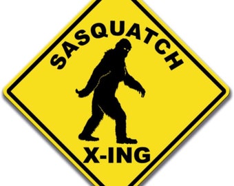 Sasquatch Crossing Walking - Yellow Diamond Sign 15 Inches Tall by 15 Inches Wide Aluminum Sign