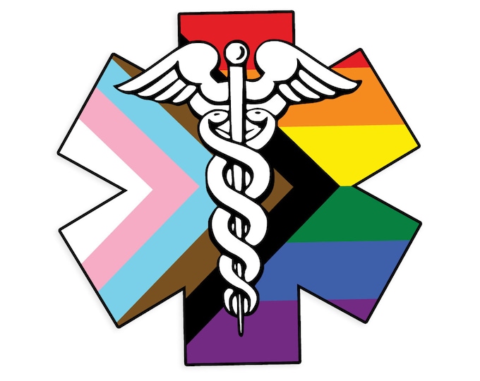 Caduceus Progress Pride Flag LGBTQ POC Transgender Flag Medical Personnel - Vibrant Color Vinyl Decal