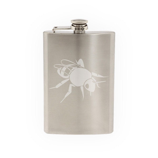 Insect Biology - Honey Bumble Bee Version 4- Etched 8 Oz Stainless Steel Flask