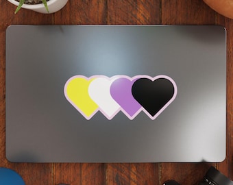 Non-Binary Flag Hearts Vinyl Decal Sticker – Subtle Pride Gift for Cars, Laptops, Windows – Durable, Weatherproof, Easy to Apply