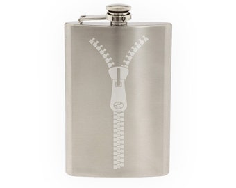 Zipper Design Clothing Designer Tailor Decorative Art- Etched 8 Oz Stainless Steel Flask