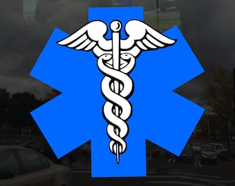 Caduceus Star of Life Symbol EMS EMT Medic - Vibrant Color Vinyl Decal