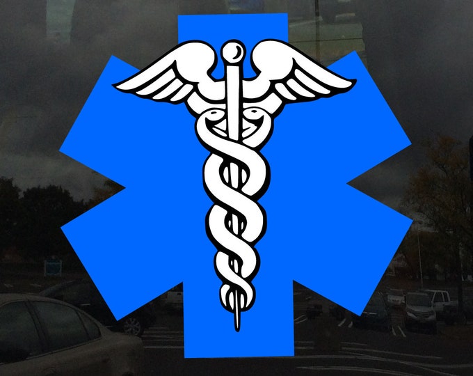 Caduceus Star of Life Symbol EMS EMT Medic - Vibrant Color Vinyl Decal