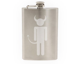 Rest Room Gender - Mens - Male Devil Demon Incubus - Etched 8 Oz Stainless Steel Flask